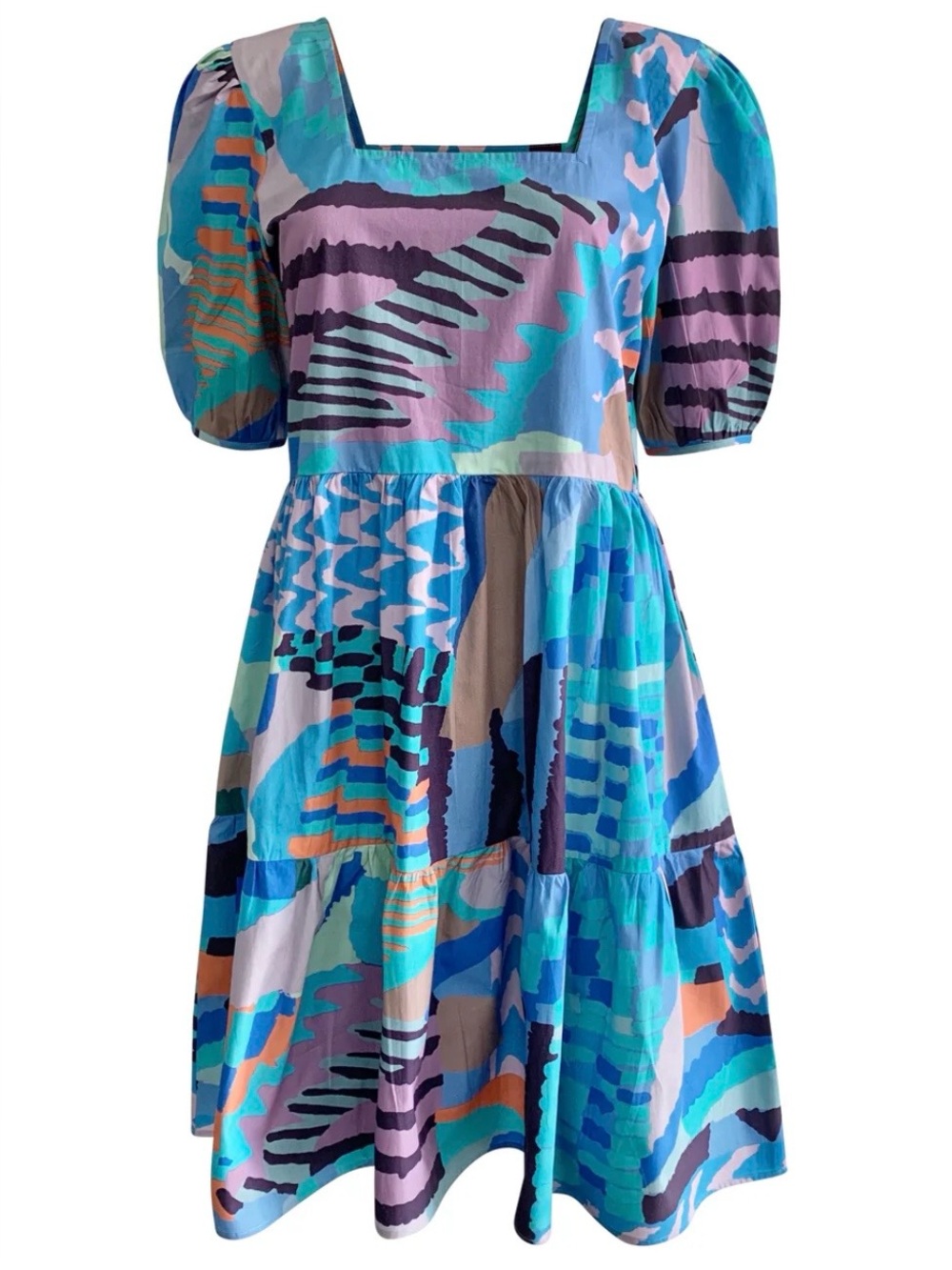Maude Vivante Aria Dress Blue Abstract Ocean Print Sz L